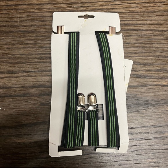Hot Topic NEW neon Green mens suspenders st Patrick’s day 4 leaf clover - Picture 6 of 6